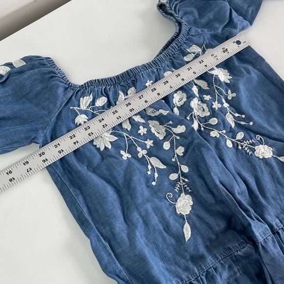 Blue Rain Top Women X Small Blue Chambray Floral Embroidered Off Shoulder - Picture 7 of 8